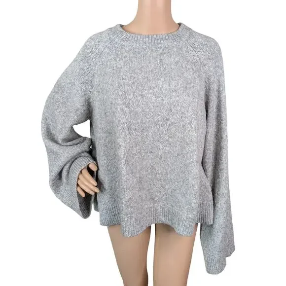 Adriano Goldschmied Noelle Gray Silver Chunky Knit Flare Sleeve Sweater SZ L - Picture 5 of 14
